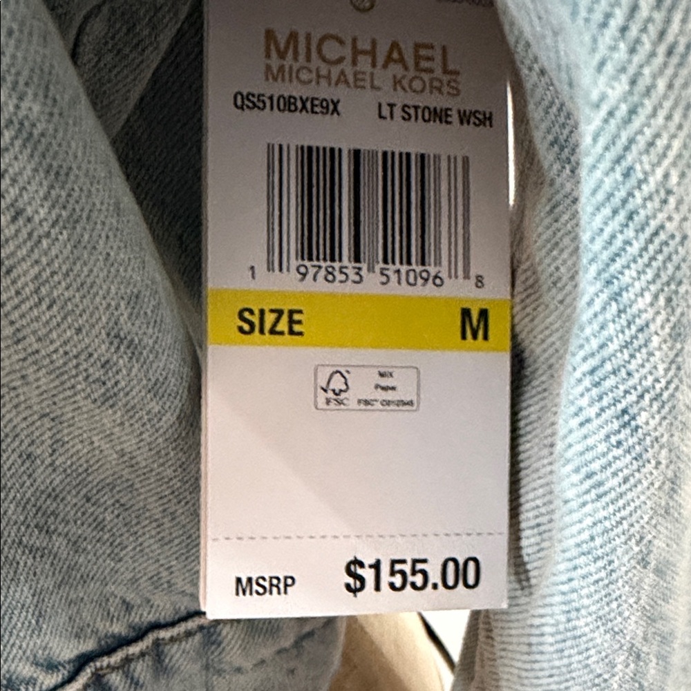 Michael Kors Stone Wash Cropped Jean Jacket with Gold Accent Buttons Size M - Picture 4 of 9